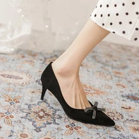 womens shoes spring 2021 new professional commuter high heeled shoes female stiletto pointed bow evening wind single shoes