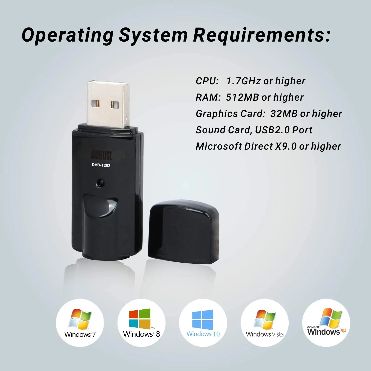 USB-тюнер August DVB-T202 Freeview TV Stick поддерживает Windows 10 / 8 7 Vista/XP смотрите телевизор на