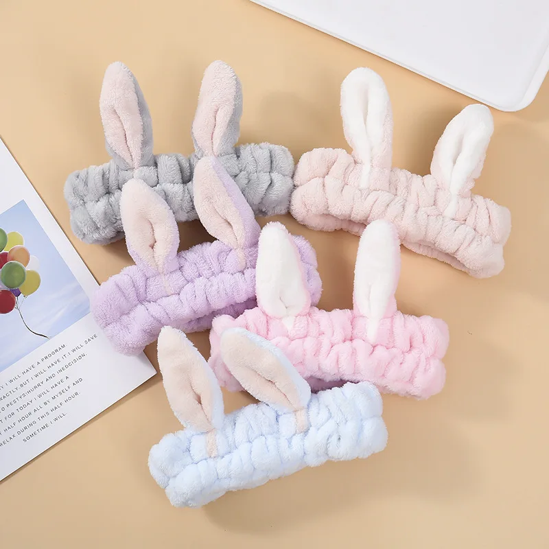 

Girls Flannel Cute Rabbit Ears Headband Women Turban Candy Color Simple Elastic Hair Band Fashion Wash Face Headbands Headwear