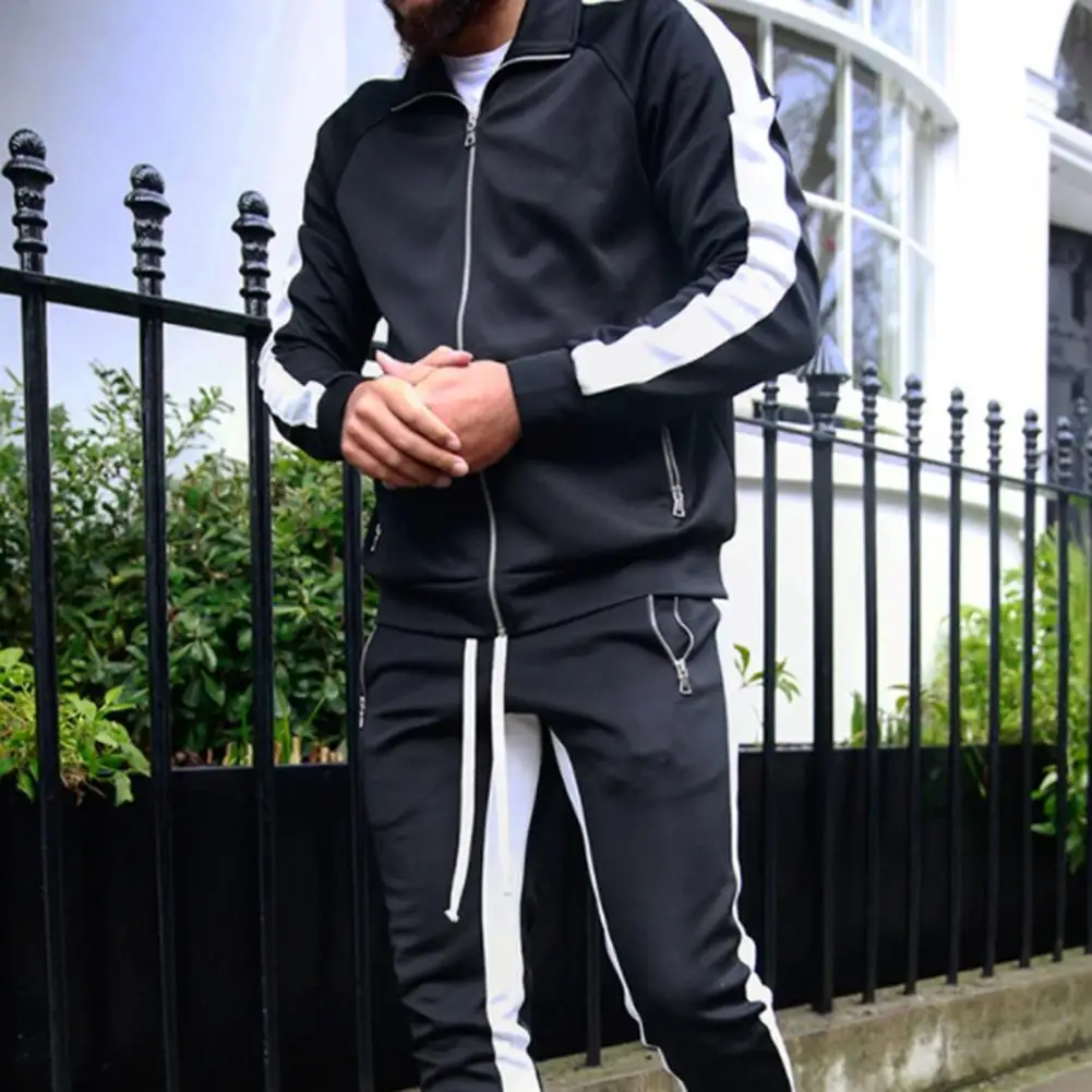 Мужской спортивный костюм с длинным рукавом кардиган на молнии и штаны | Спорт