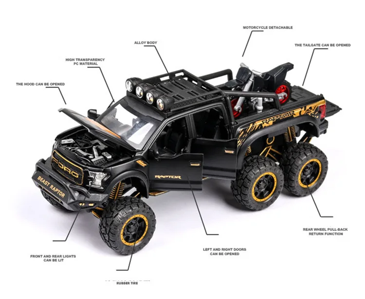 Горячая Распродажа 1:28 Новинка Ford F150 Raptor модель сплава, литье под давлением звук и светильник обратно к модели автомобиля, Изысканные Подарки