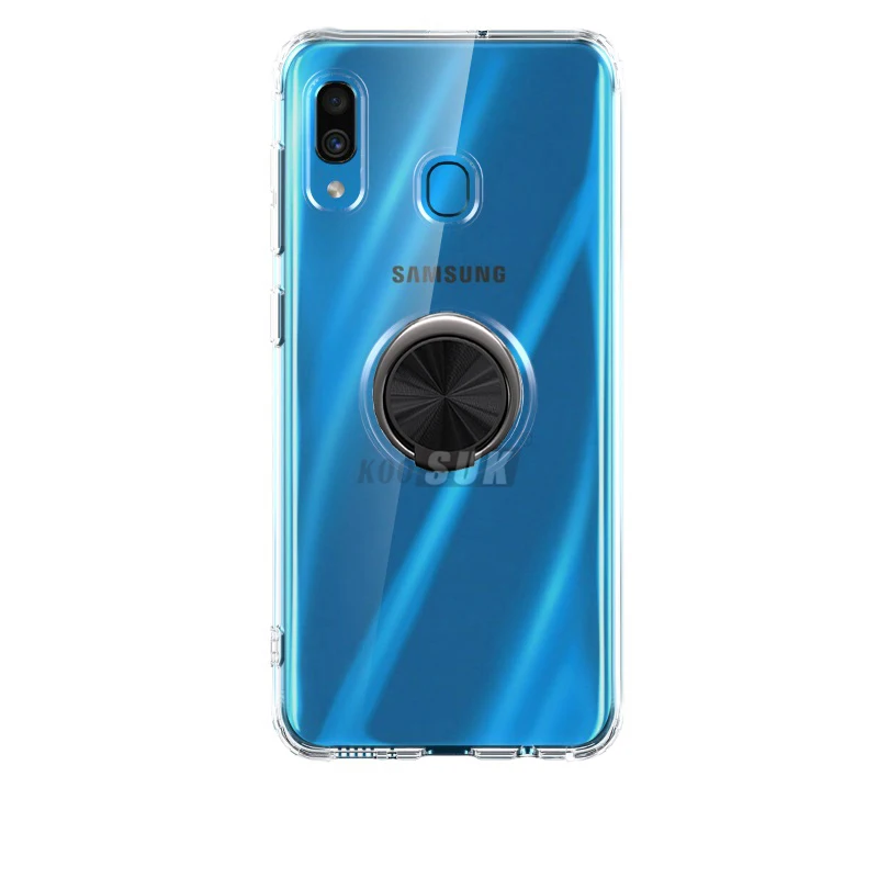 Прозрачный чехол для samsung Galaxy A10 A20 A20e A30 A40 A50 A70 A80 с магнитным кольцом для телефона - Цвет: Черный