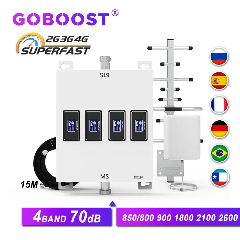 Четырехдиапазонный усилитель экрана мобильных телефонов GOBOOST 800 900 1800 2100 2600 LTE 4G
