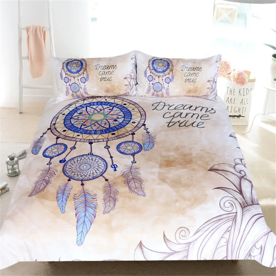 Постельные принадлежности Outlet Dreamcatcher Комплект постельного белья Королева Перья печати пододеяльник богемное постельное белье 3 шт. Dreams Come Ture домашний текстиль