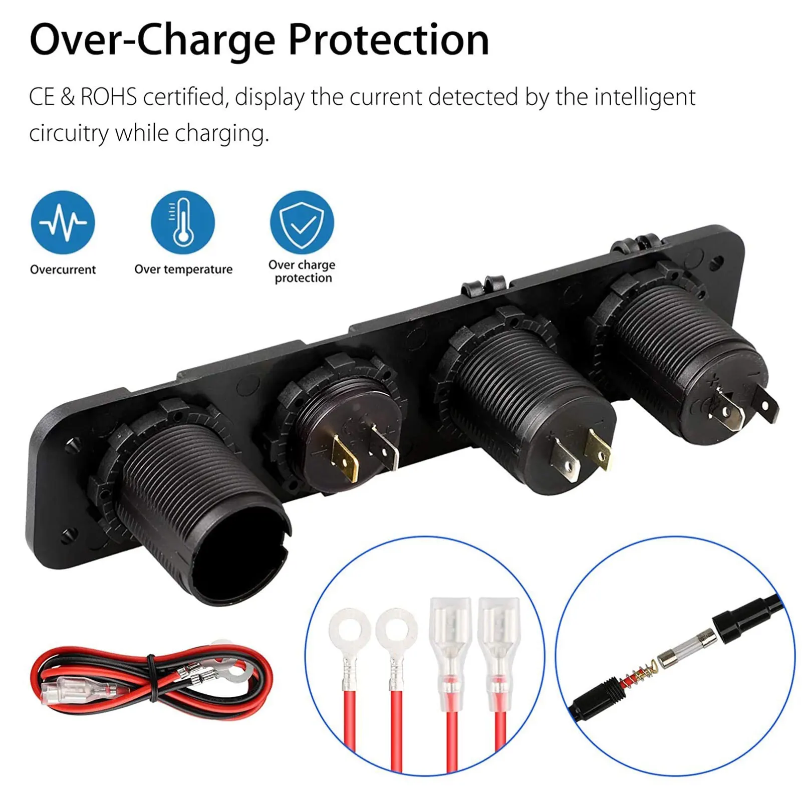 12V Car Power Socket 4 In 1 Cigarette Lighter Digital Voltmeter Dual Usb Charger With Rocker Switch Dustproof Waterproof | Автомобили и
