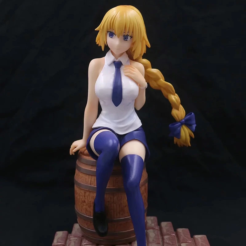 

20cm Anime Fate/Grand Order Jeanne D'Arc Action Figure PVC Wine Barrel Casual Clothes Scene Base Sitting Posture Model Toy Gifts