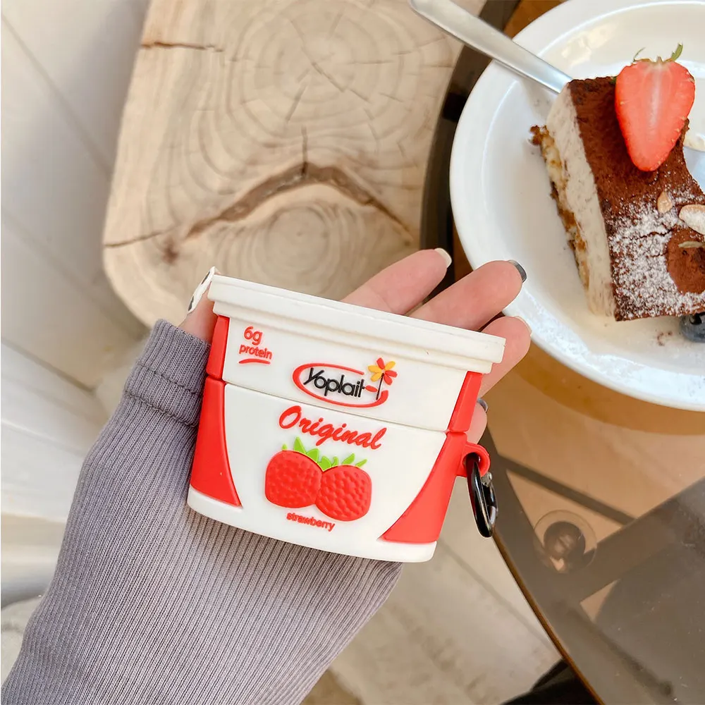 Чехол с 3d-изображением клубники фруктов йогурта напитков для AirPods 1 2 Pro Box мягкий