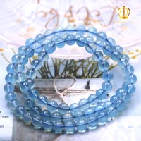 top natural blue aquamarine quartz 3 laps bracelet clear round beads aquamarine 6mm wealthy stone aquamarine women men aaaaa