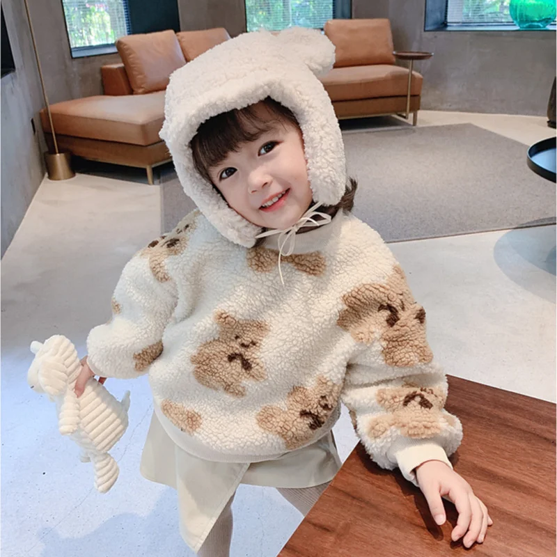 

Girls' Sweatshirts Jacket Underwear 2021 Cheap Winter Thicken Velvet Warm Pullover Fleece Cotton Breathable Children's Clothing