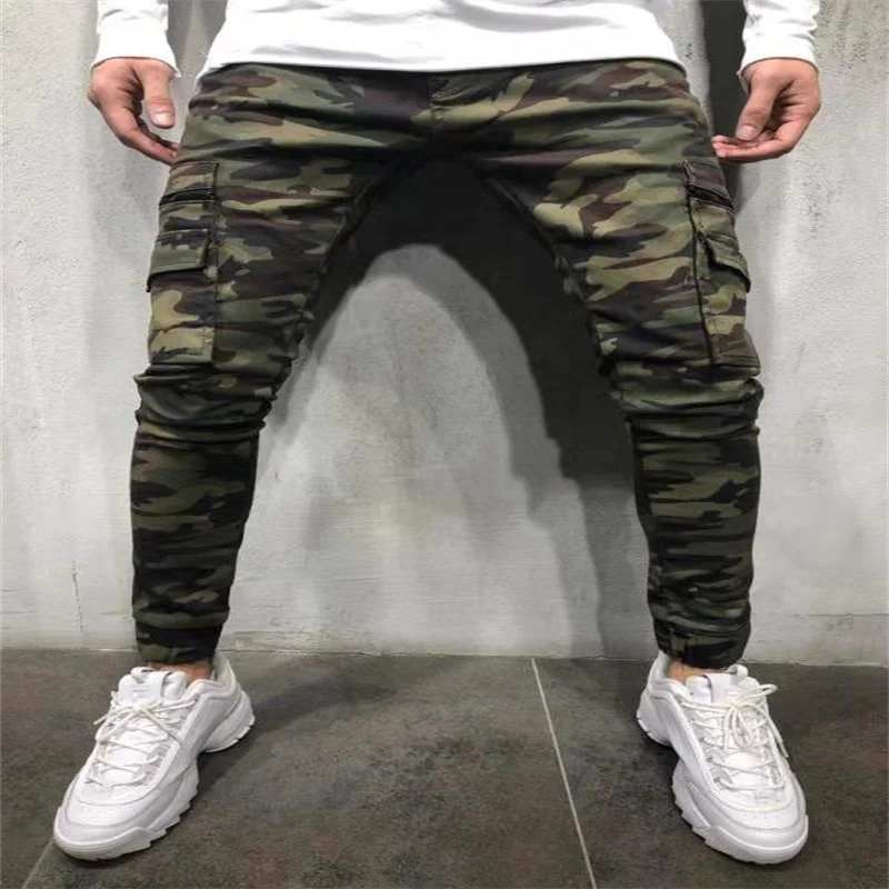 

2021 Hot Sale European and American Fashion Slim New Style Camouflage Zipper Multi-Pocket Jeans Men