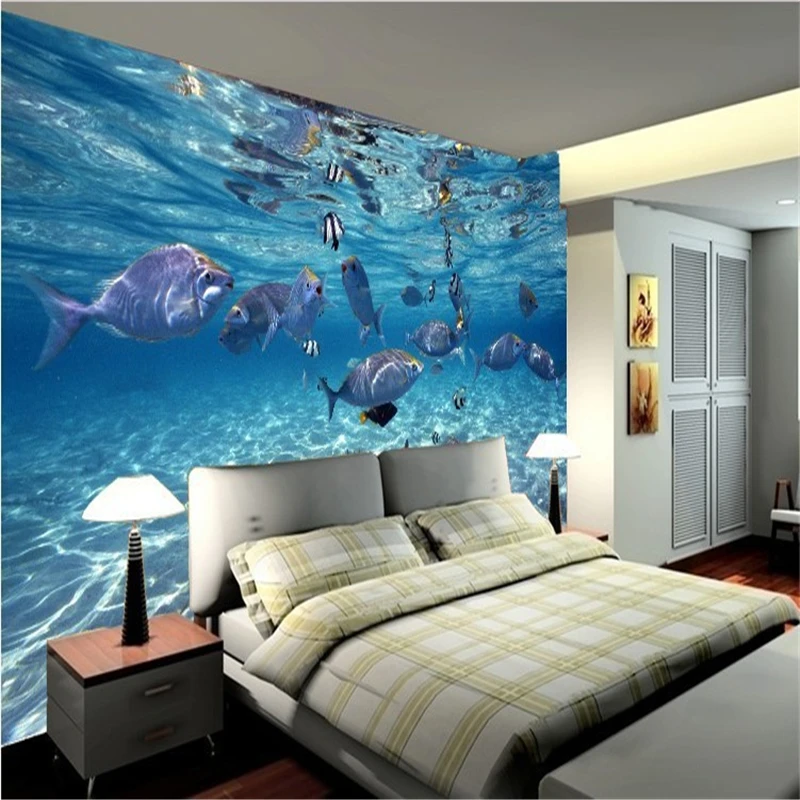 3D Underwater World Blue Ocean Fishes Photo Wallpaper Custom Stereo Cartoon Non-Woven Mural Kids Bedroom Living Room Wall Papers |
