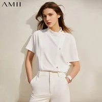 amii minimalism summer new shirt for women fashion solid stand collar button loose female blouse causal womens shirt 12140269