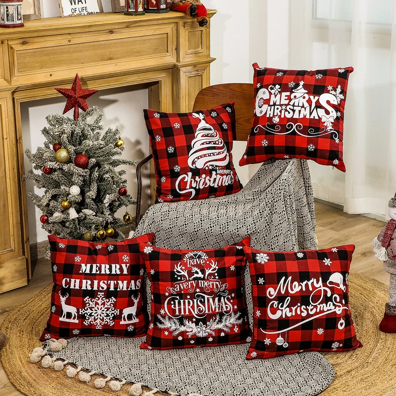 

2021 new decoration red linen Plaid square pillow cover sofa cushion cover