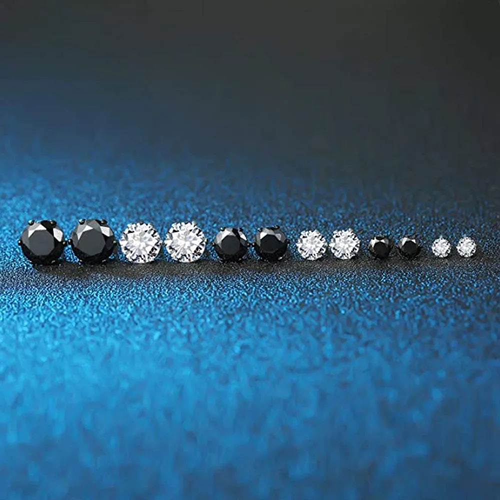 

6 Pairs Stainless Steel Earrings Studs Hypoallergenic Piercing Cubic Zirconia Stud Earring for Women Girls