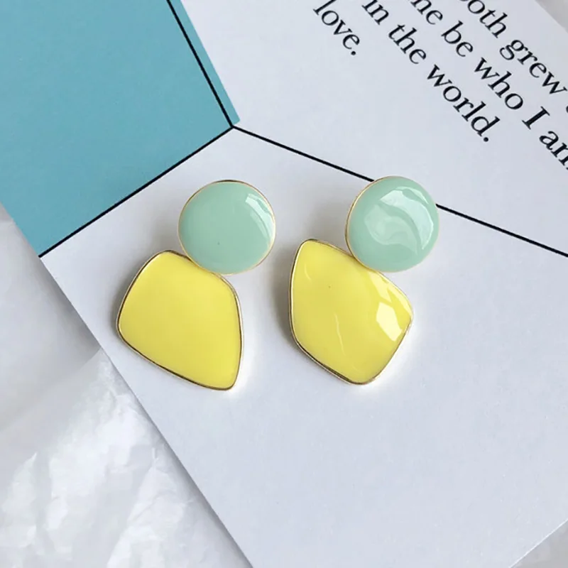 Carvejewl short geometric earrings unique Korea design hand made candy Color enamel glaze dangle for women girl jewelry | Украшения и