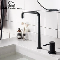 solid brass bathroom basin faucet spout matte black deck mounted hot cold mixer tap kitchen sink faucet 2pcs ml8051