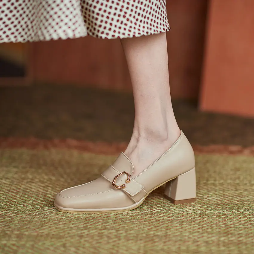 

QUTAA 2021 Women Pumps Square Toe Spring Autumn Slip On Female Shoes Microfiber Buckle All Match Square High Heels Size 34-43