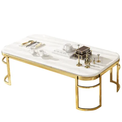 

European luxury style square marble top stainless steel coffee table leisure high quality side table for sale