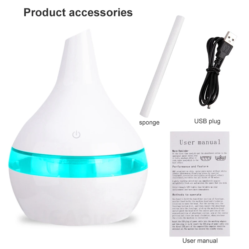 

300ML USB Electric Air Humidifier Aroma Diffuser Essential Oil Mist Maker with 7 Color LED Lights