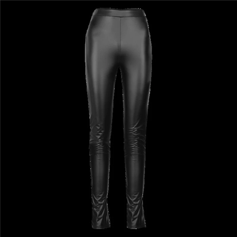 

Faux PU Leather Women Pencil Pants Side Split Skinny Bodycon High Waist Tight Trouser Black Fashion Fall 2021 Clothing