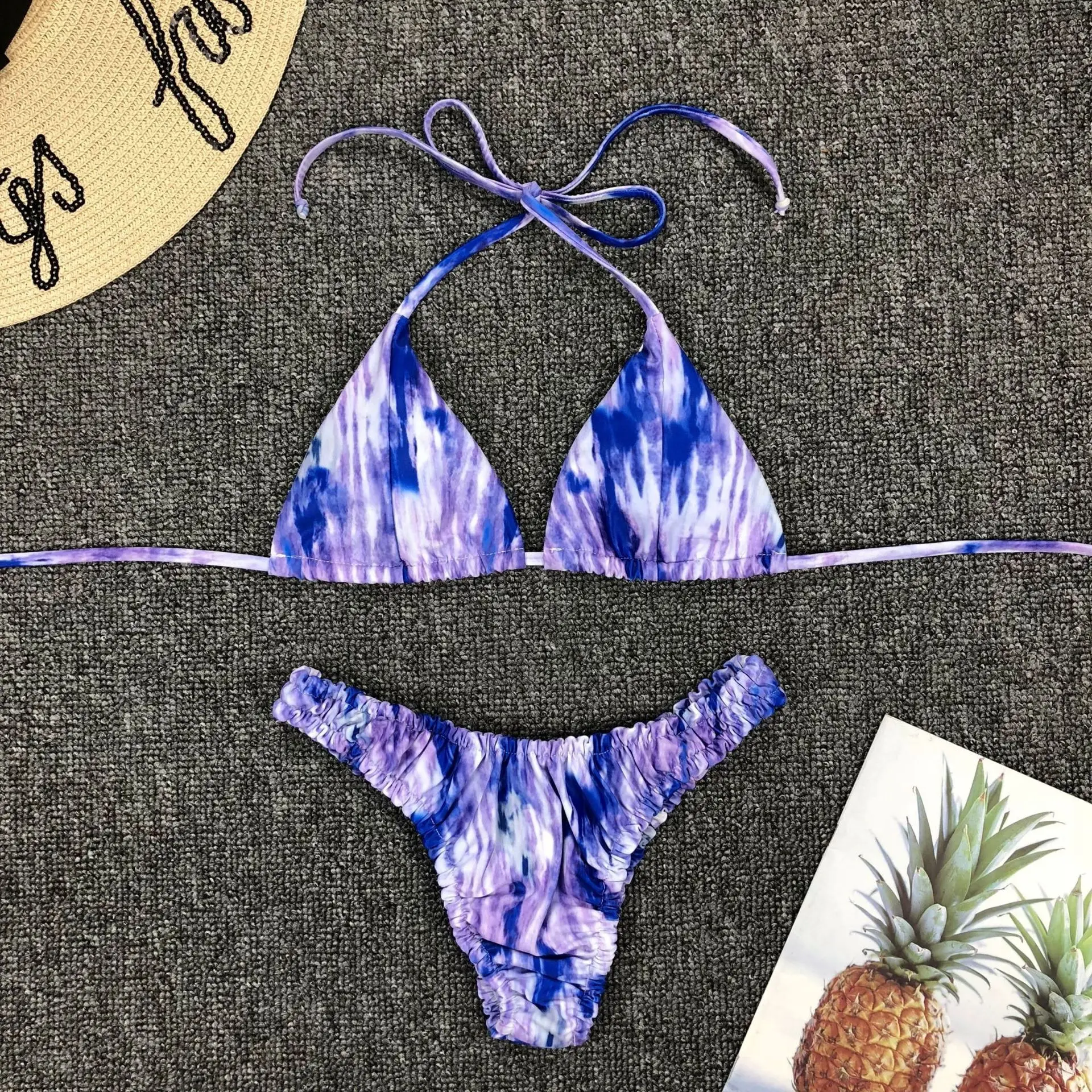 

HOHL Women Tie dye split bikini High Waist Bikini Push Up Swimwear Two Piece Swimsuit