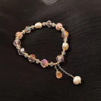 freshwater pearl pink crystal stone summer cute bracelet crystal transfer beads bracelets on hand bracelets for women