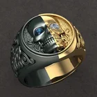 Винтажное кольцо в стиле Бохо, золотистое, черное, двухцветное, с рисунком черепа, скелета, кристаллами, глаз, эффектное Ювелирное Украшение для вечеринки в стиле хип-хоп