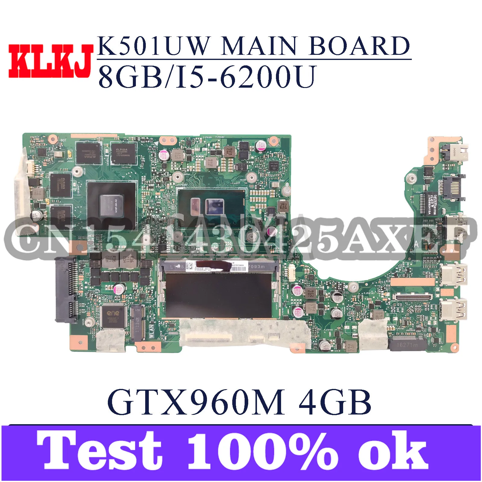 

KLKJ K501UW материнская плата для ноутбука ASUS K501UW K501UXM K501UQ оригинальная материнская плата DDR4 8G-RAM I5-6200U GTX960M-4GB