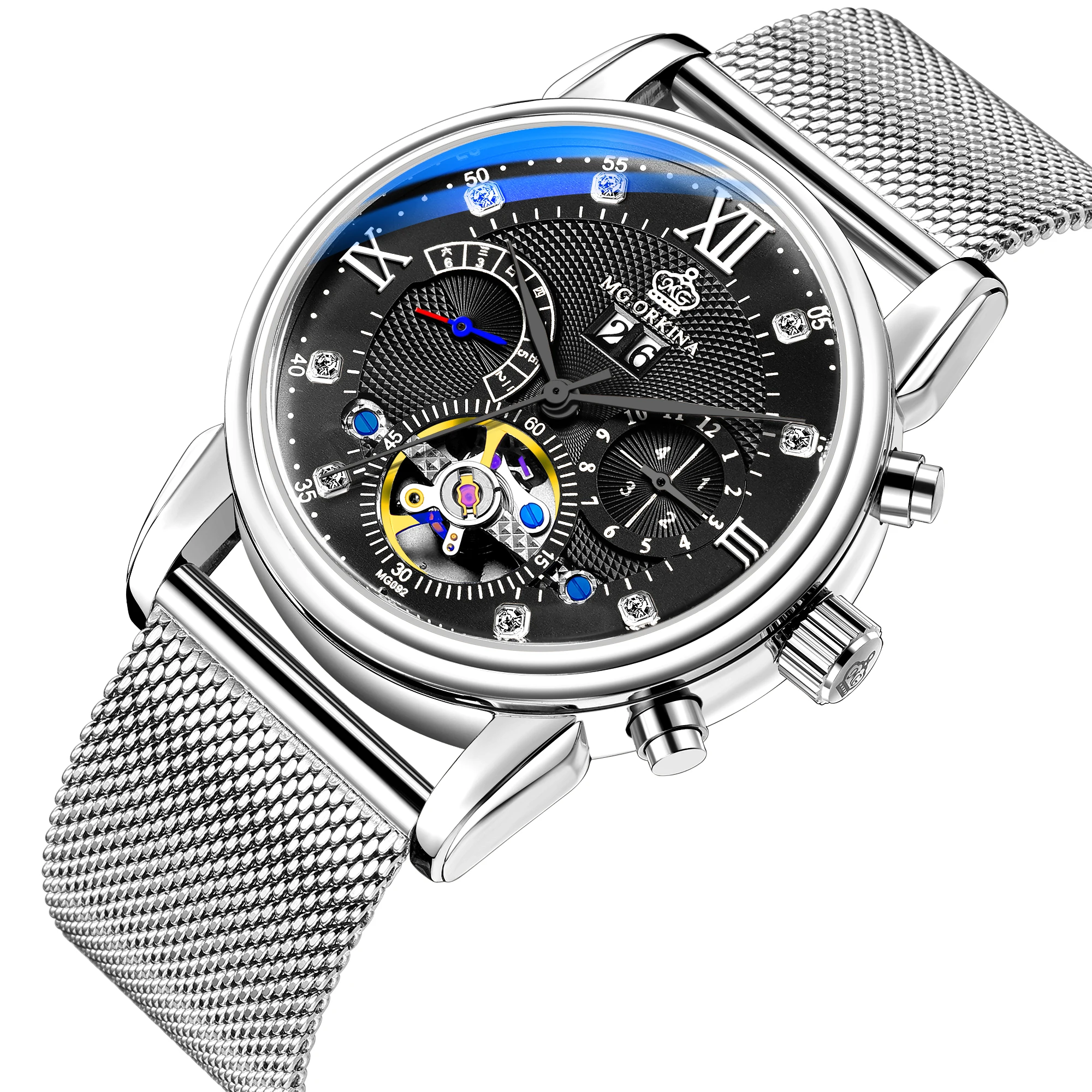 Часы мужские механические Автоматические с ремешком из натуральной кожи и