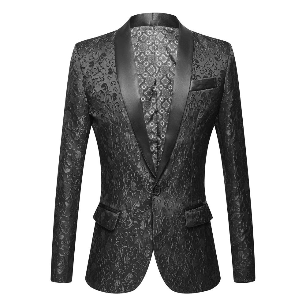 

Свадебный костюм, мужское черное жаккардовое платье с цветочным рисунком, корейский слайм, мужской деловой костюм, пиджак, официальный кост...