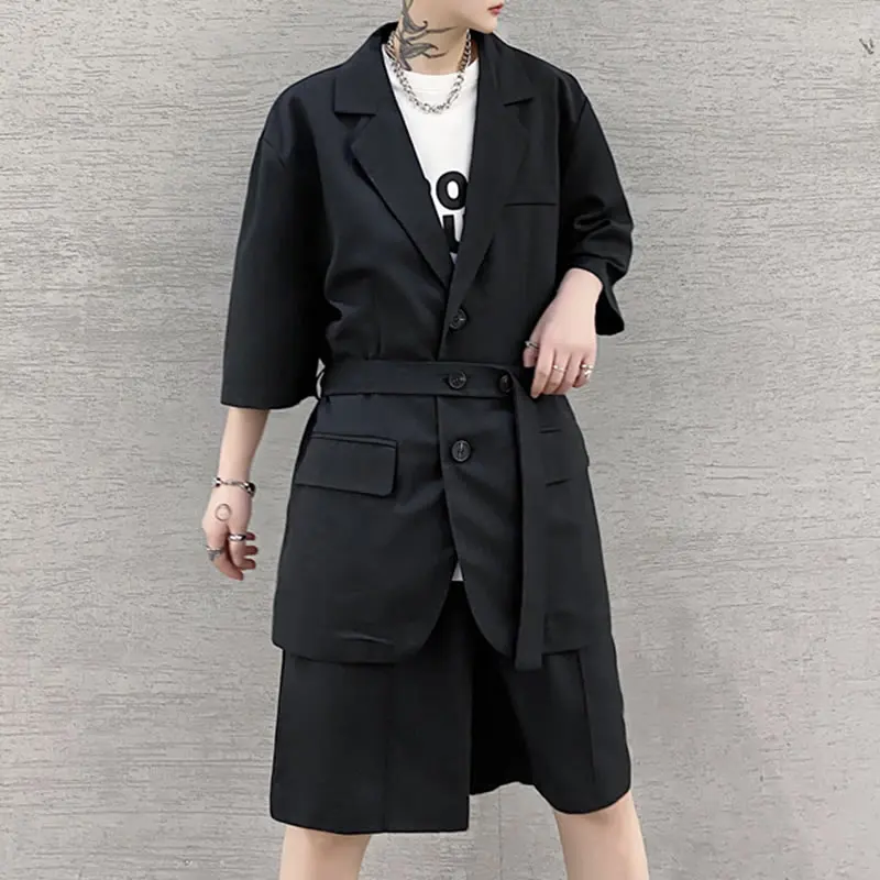 

XITAO Solid Color New Short Sets Fashion Casual Half Sleeve Notched Collar Top Coat 2021 Summer Trendy Women All-match ZY5848