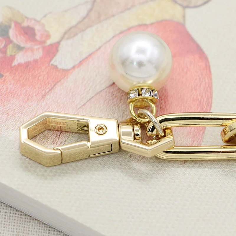 High Light Pearl Alloy Chain Manual Diy Hardware Parts Single Straps Messenger Backpack Bring Bead Gold Metal Chain Bag Strap
