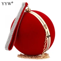 yyw unique velvet iron on lady handbag red shoulder clutch bag spherical evening bags small purse chain shoulder bolsos mujer