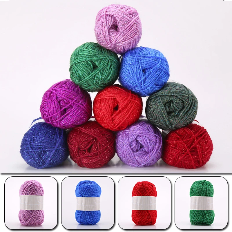

50g/ball Colorful Soft Glitter Acrylic Wool Yarn Cotton Yarn Towel Yarn Thread for Hand Knitting Crochet Sweater Hat Shoes DIY