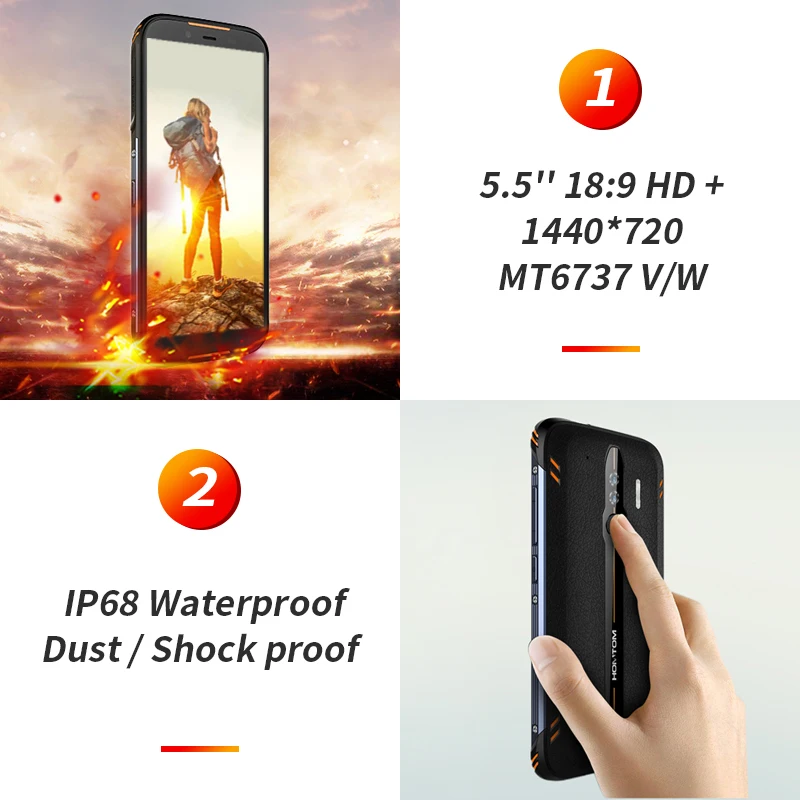 HOMTOM HT80 IP68 Водонепроницаемый Смартфон Android 10 5 дюймов 18:9 MT6737 4 ядра NFC Беспроводной