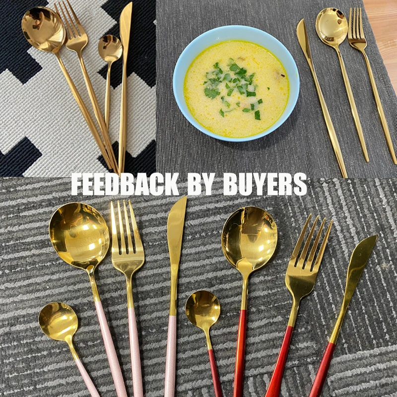 

24PCS/6SET Gold Cutlery Set Kitchen Fork Spoon Knife Set Tableware Teaspoons Spoon Fork Stainless Steel Cutlery Gold Dinnerware