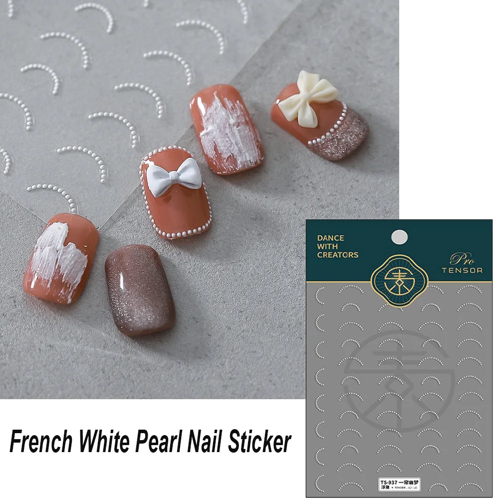 

1 Sheet French White Pearl Nail Sticker High Quality Adhesive Nail Art Sticker 3D Embossed DIY Nail Art Decal Foil Decoration