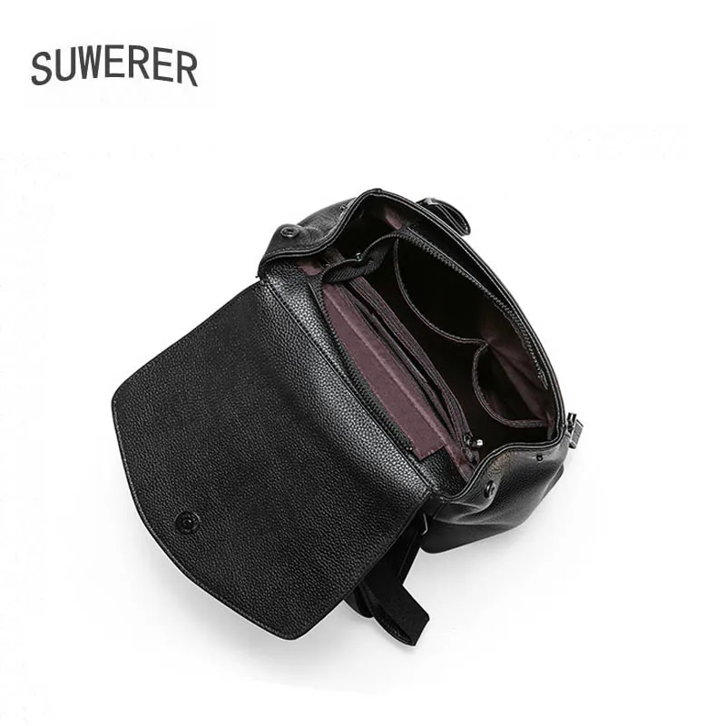

SUWERER New Split Leather women backpack luxury backpack women bags designer leather real cowhide backpack Girl schoolbag