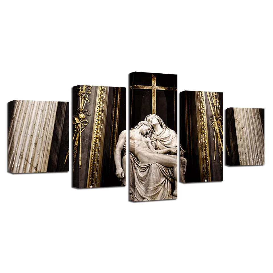 

Artwork HD Prints Canvas Painting Home Decor 5 Pieces Jesus Wall Art Cross Modular Pictures Living Room Bedroom Creative Poster