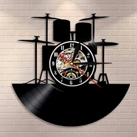 music band drums musical drum kit vinyl record wall clock instruments drummer home decor wall clock unique rock music lover gift