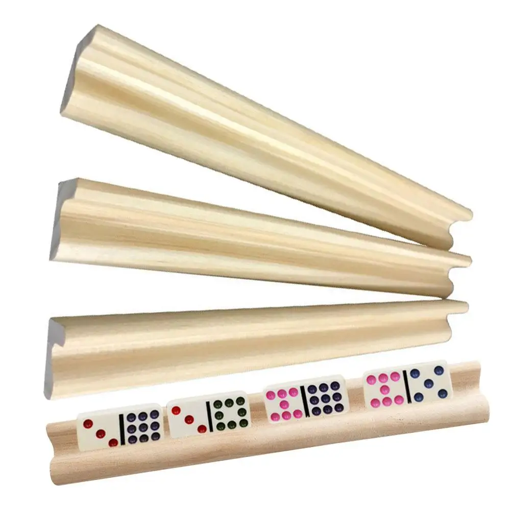 

4 PCS Domino Trays Wooden Domino Racks Holders For Domino Tiles Mexican Train Mahjong Seniors Adults Professional Players