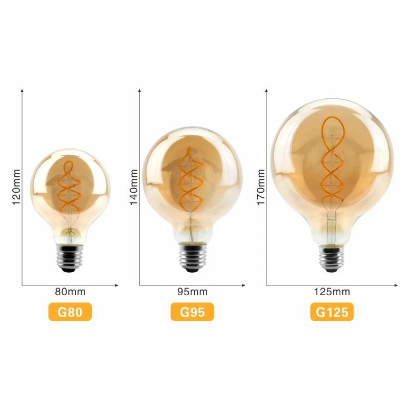 LATTUSO T45 ST64 G80 G95 G125 спиральная Светодиодная лампа накаливания 4 Вт E27 Ретро Винтажные лампы декоративное освещение лампа Эдисона с регулируемой яркостью