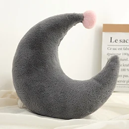 Grey moon Плюшевая подушка в форме короны, сердца, Луны, звезды, треугольника, полностью набивная подушка из искусственного меха кролика, подушка для женщин и девочек, диван-кровать, розовый, белый - Цвет: Grey moon
