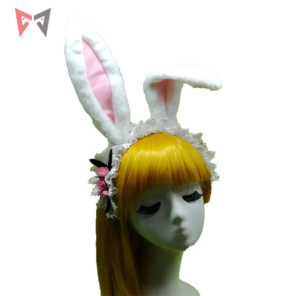 

MMGG lolita Plush Rabbit ears cosplay Rose lace bowknot Hand work custom made