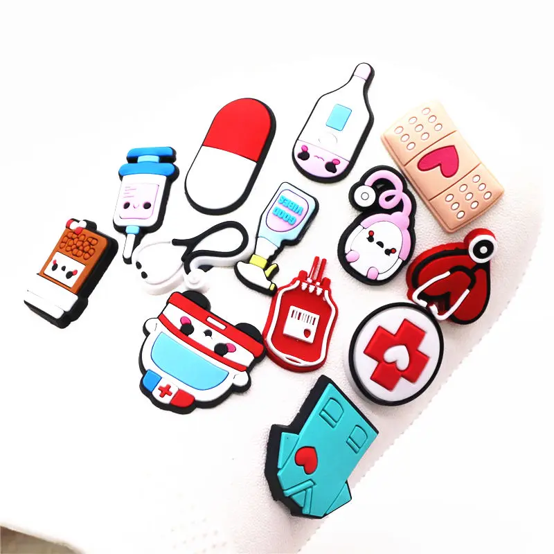 Freeshipping 1pcs Medical Shoe Charms Accessories Cute Stethoscope Syringe PVC Shoe Decoration JIBZ fit Croc Bracelet Kids Gifts