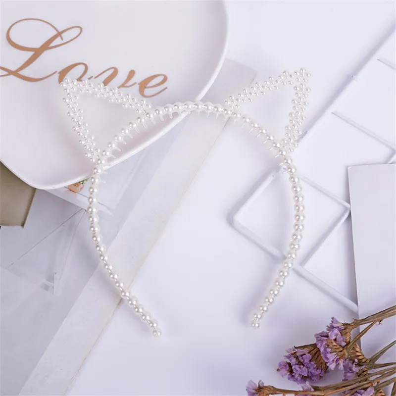 1 PC Cat Ear Headband Kawaii Korean Imitation Pearl Rabbit Hair Band For Women Hoop Sweet Accessories |