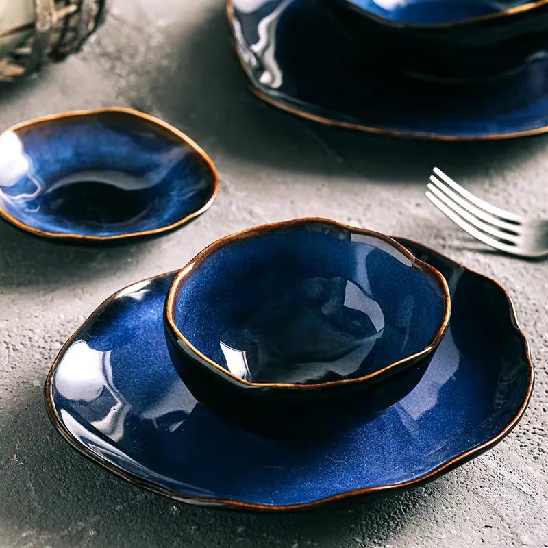 

Набор посуды Guopin для 1/2/4 человек, керамический обеденный набор синего цвета неправильной формы, тарелка