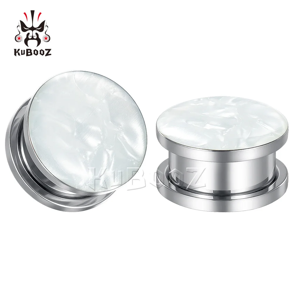 

KUBOOZ Stainless Steel White Shell Ear Tunnels Plugs Gauges Piercing Screw Expanders Body Jewelry Earrings Gift 2PCS 6-25mm