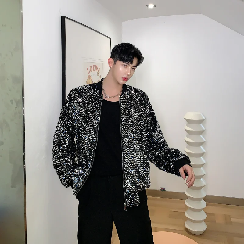 Мужская верхняя одежда осенняя блестящая свободная повседневная куртка бомбер с