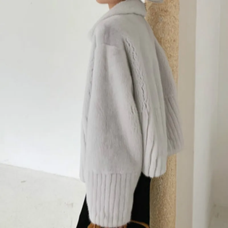 Mink Fur Coat Female Whole Mink Short Mink Coat Inlaid Leather